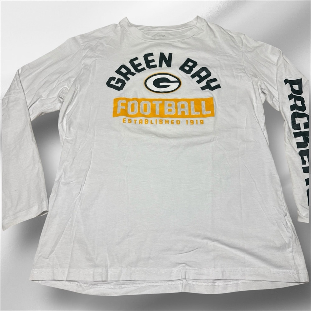 Green Bay Packers Fanatics sz Large White Shirt Sleeve Graphics Long Sleeve